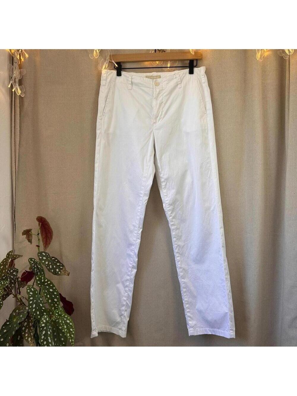 Max Mara Pianola White Stretch Cotton Trousers Pants Size 8 Quiet Luxury